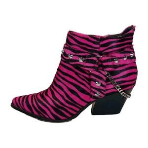Pink Black Zebra Cowboy Moto Boots Cow Hair Women's Size 9.5 Studs Chain Zayrie